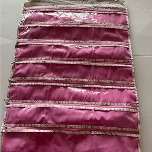 Pink Hanging Two Sided Jewelry Organizer with Script Trim